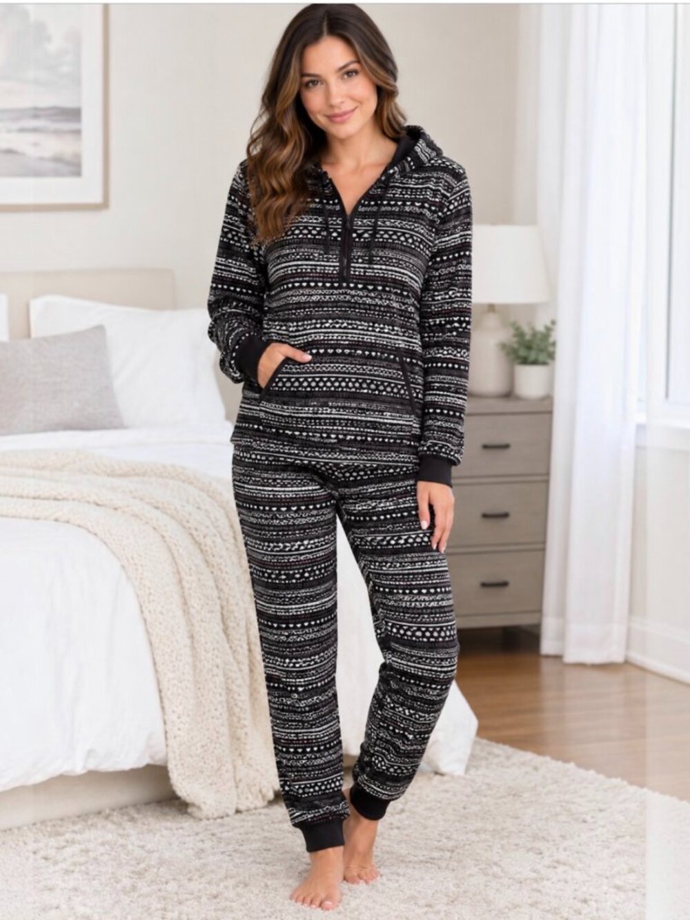 Simply Vera Wang XL Cozy Nordic Hooded Pajama Set EUC